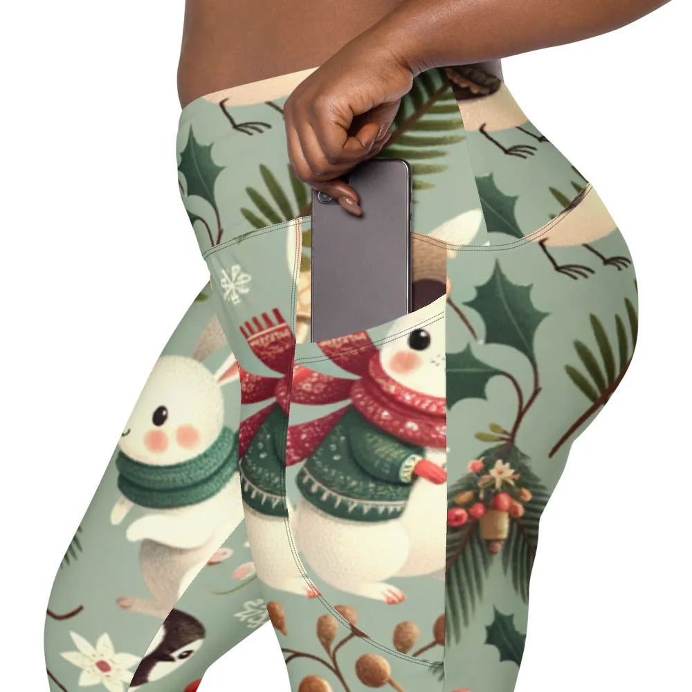 Whimsical Winter Wear Crossover Leggings with Pockets