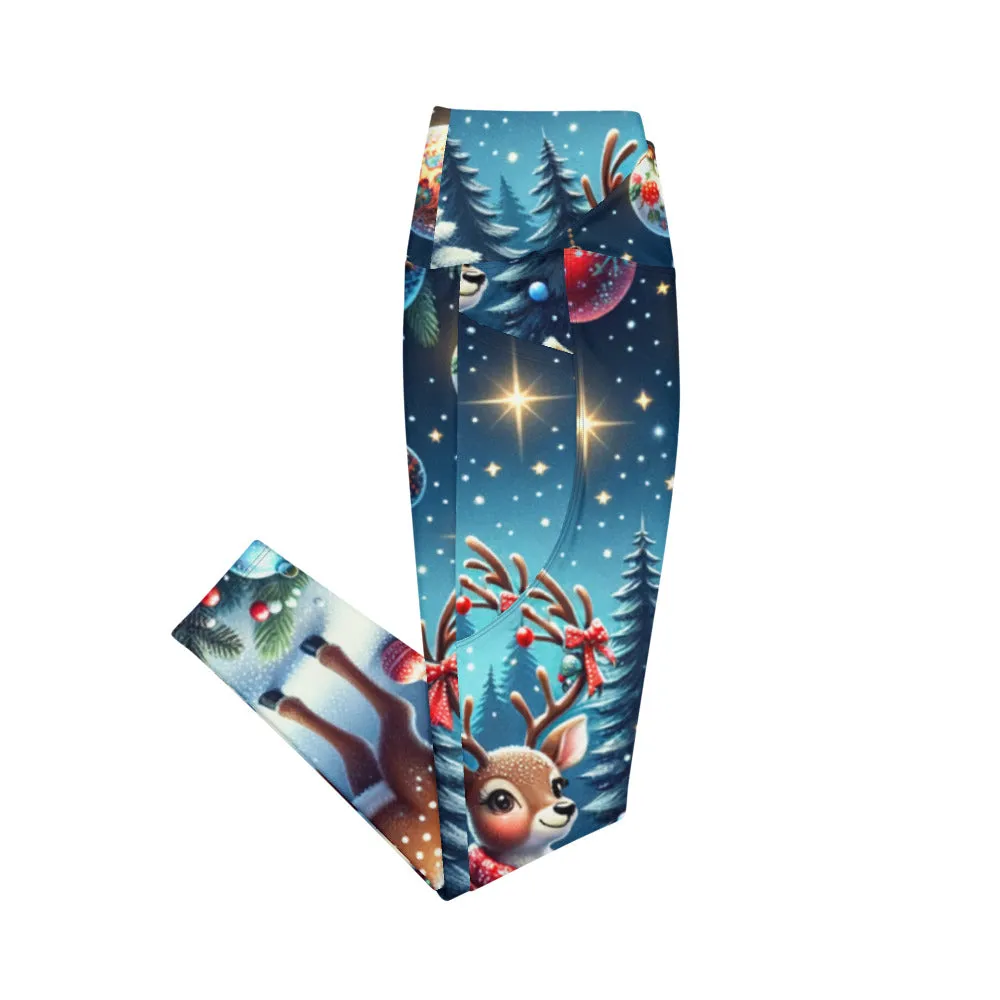 Whimsical Winter Wear Crossover Leggings with Pockets