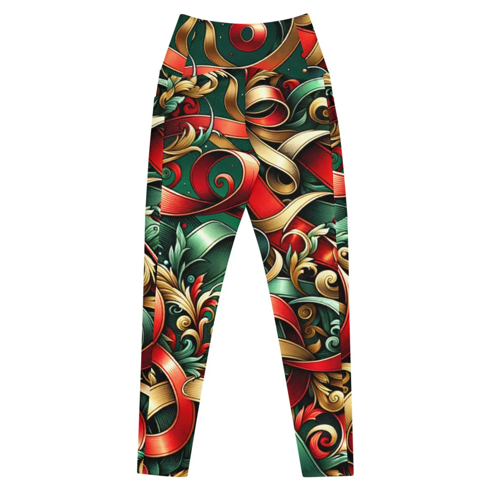 Whimsical Winter Wear Crossover Leggings with Pockets