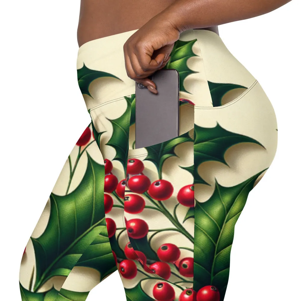 Whimsical Winter Wear Crossover Leggings with Pockets