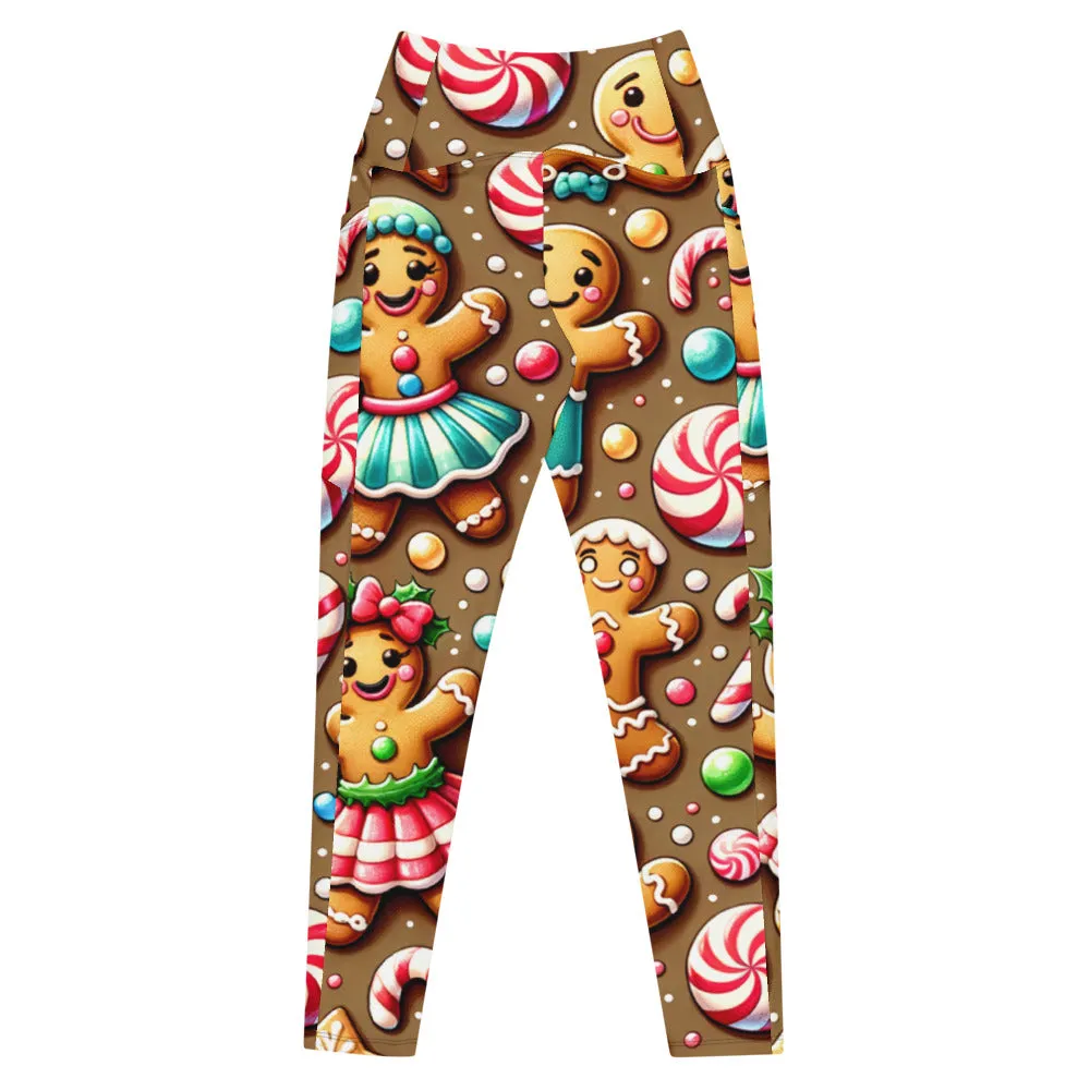 Whimsical Winter Wear Crossover Leggings with Pockets