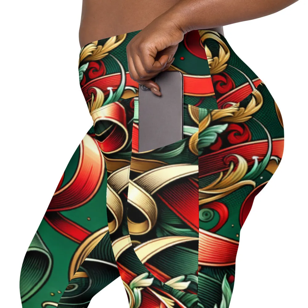 Whimsical Winter Wear Crossover Leggings with Pockets