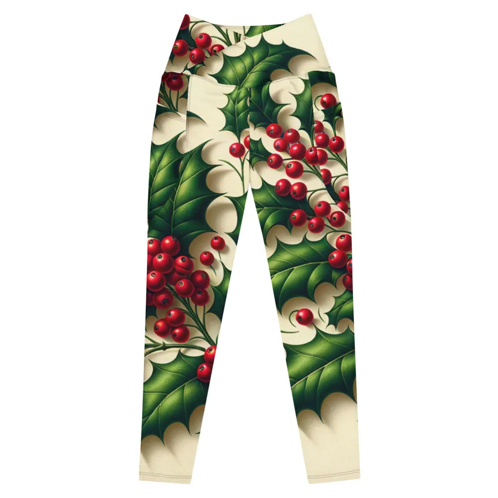 Whimsical Winter Wear Crossover Leggings with Pockets