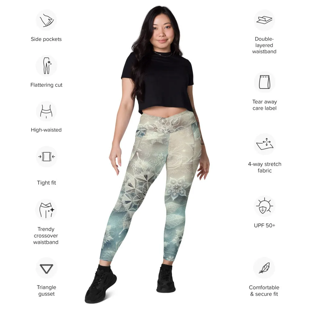 Whimsical Winter Wear Crossover Leggings with Pockets