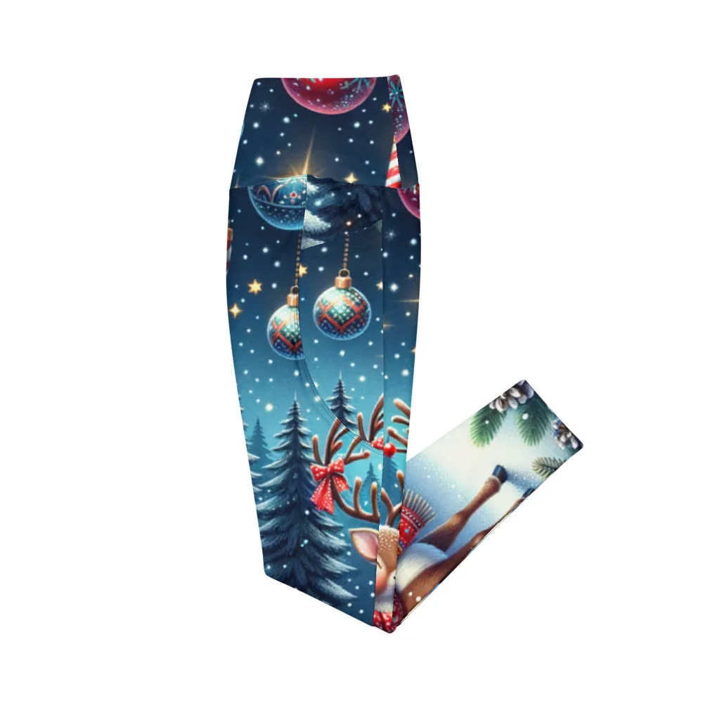 Whimsical Winter Wear Crossover Leggings with Pockets