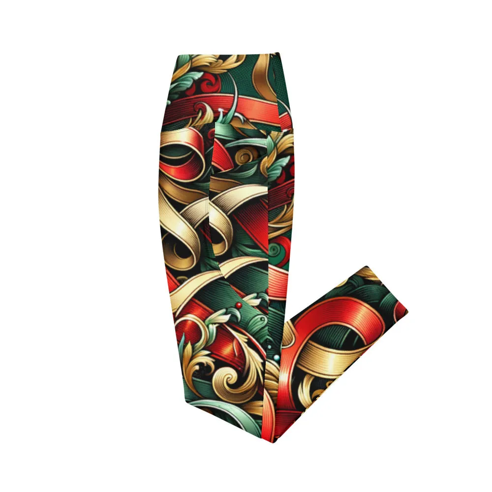 Whimsical Winter Wear Crossover Leggings with Pockets