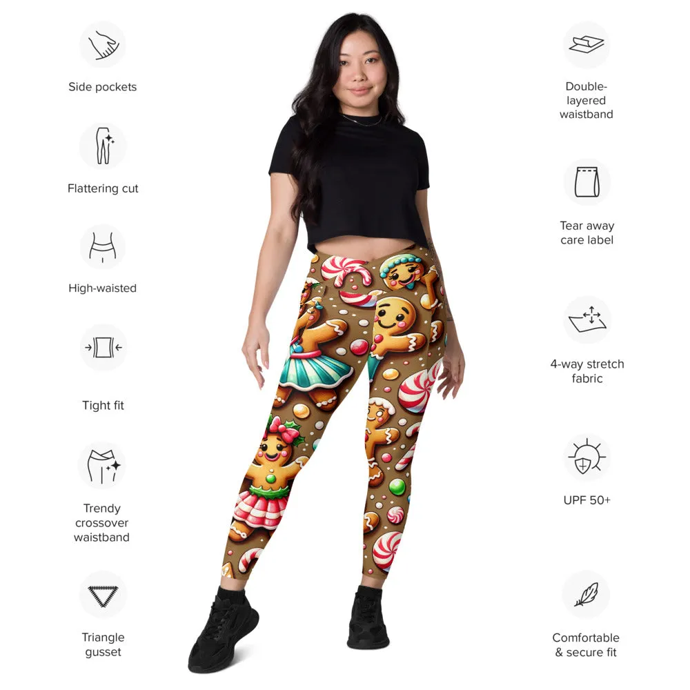 Whimsical Winter Wear Crossover Leggings with Pockets