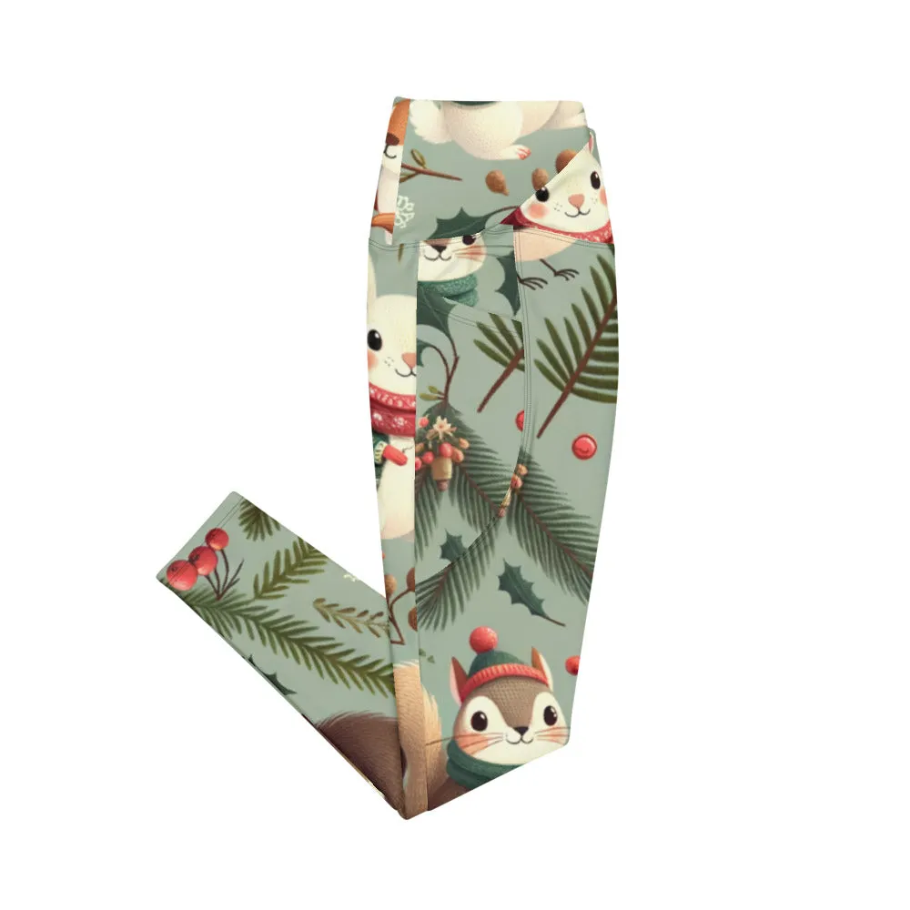 Whimsical Winter Wear Crossover Leggings with Pockets