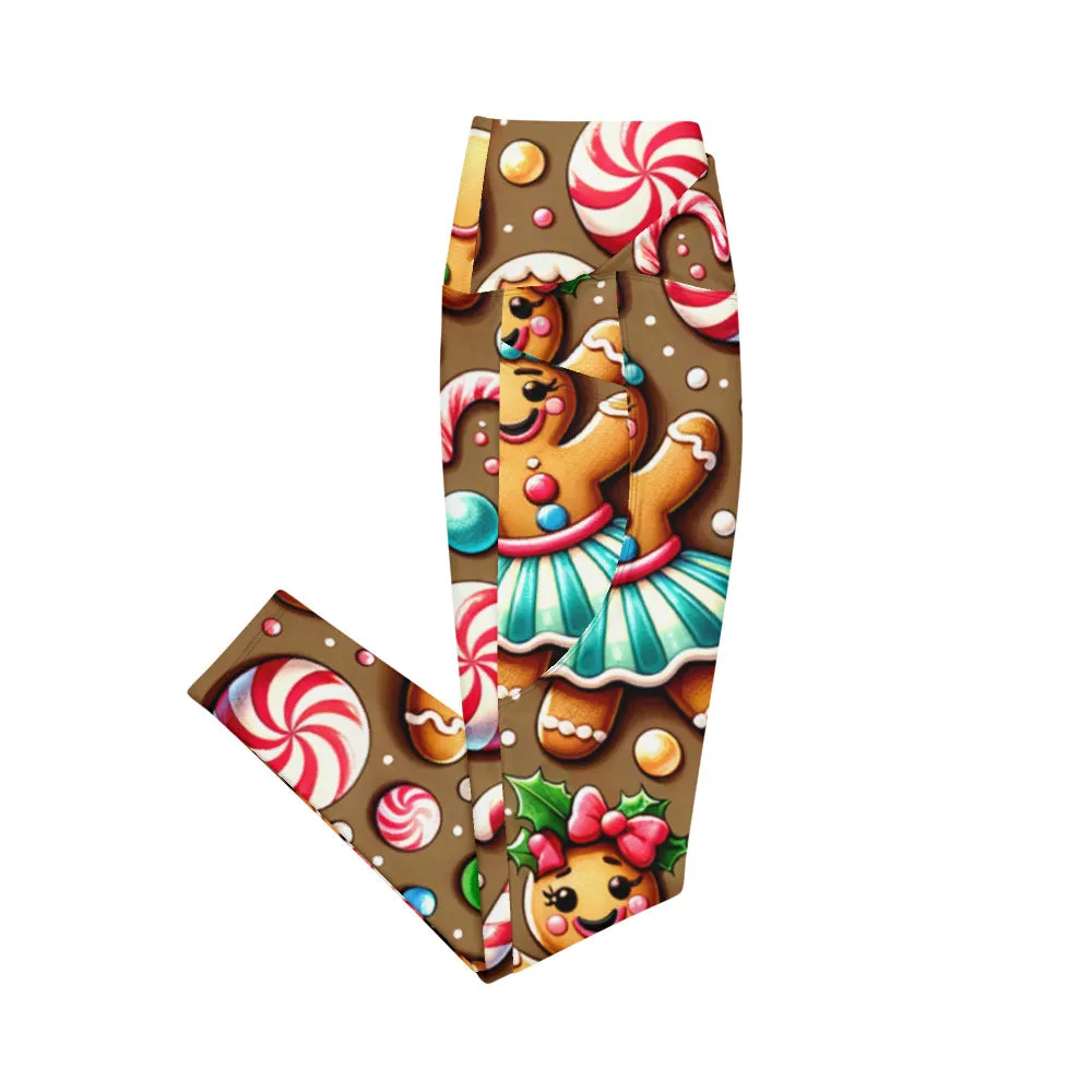 Whimsical Winter Wear Crossover Leggings with Pockets