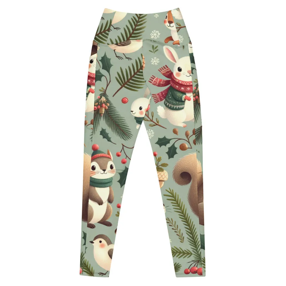 Whimsical Winter Wear Crossover Leggings with Pockets