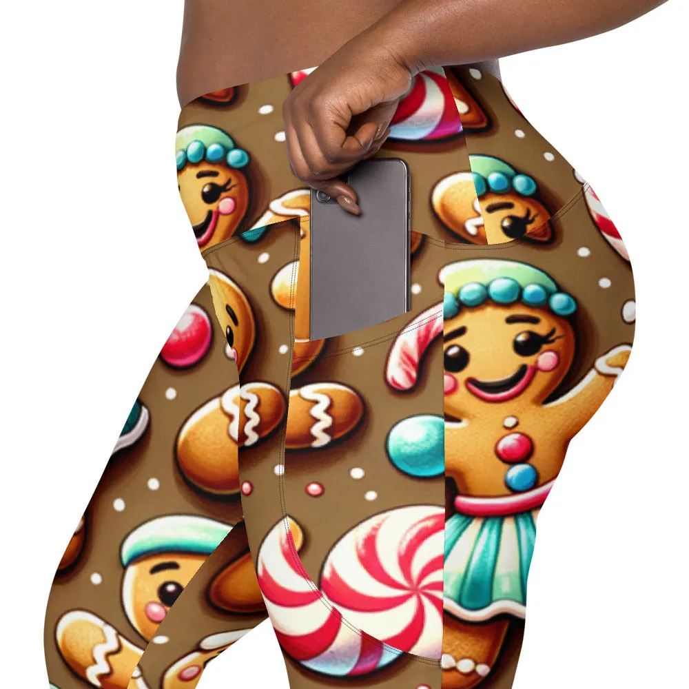 Whimsical Winter Wear Crossover Leggings with Pockets