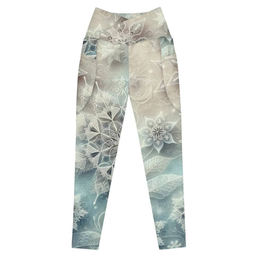 Whimsical Winter Wear Crossover Leggings with Pockets