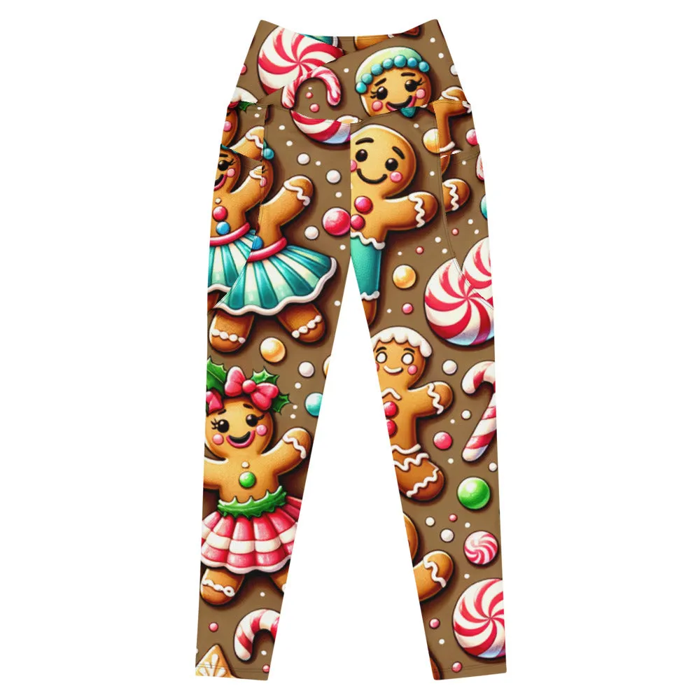 Whimsical Winter Wear Crossover Leggings with Pockets