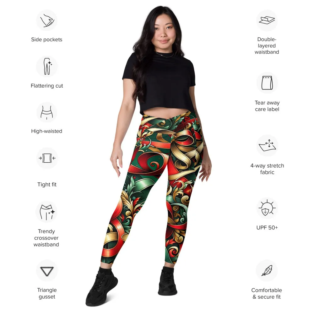 Whimsical Winter Wear Crossover Leggings with Pockets