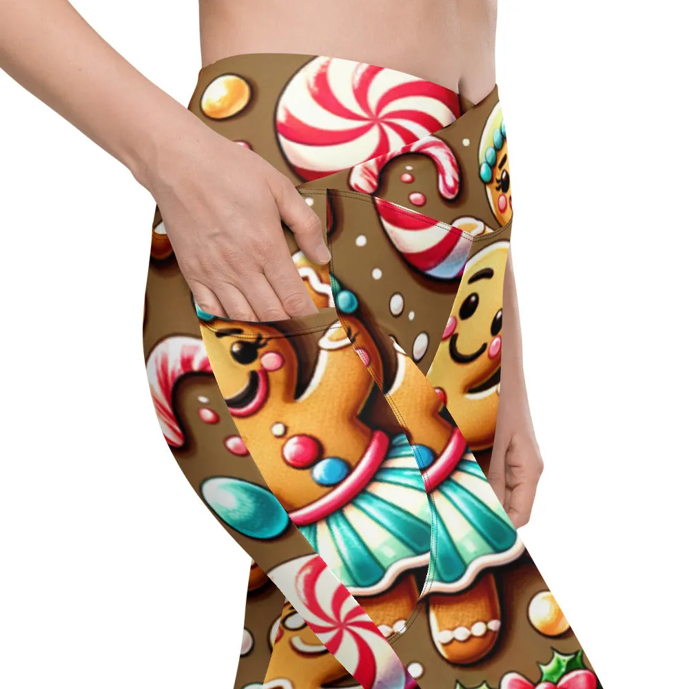 Whimsical Winter Wear Crossover Leggings with Pockets