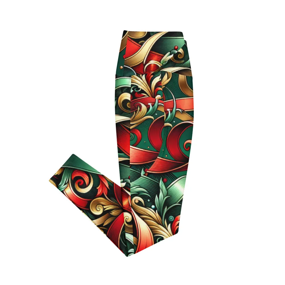 Whimsical Winter Wear Crossover Leggings with Pockets