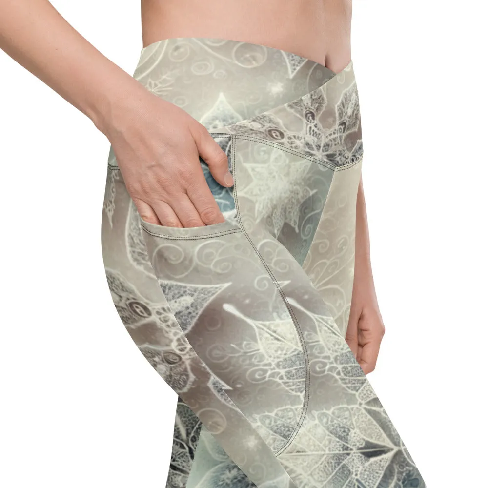 Whimsical Winter Wear Crossover Leggings with Pockets