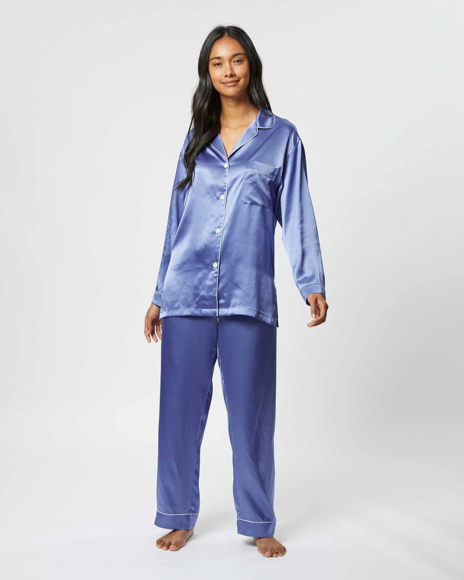 Women's Silk Pyjamas - Periwinkle