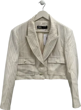 ZARA Cream Pinstripe Cropped Blazer UK XL